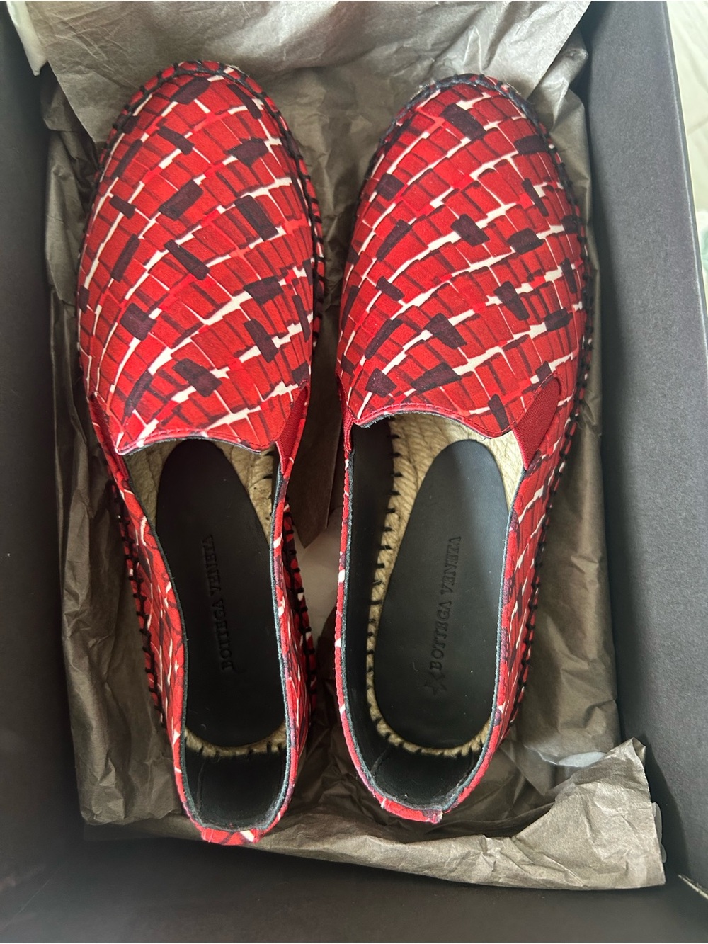 Bottega Veneta Red  Woven Espadrilles